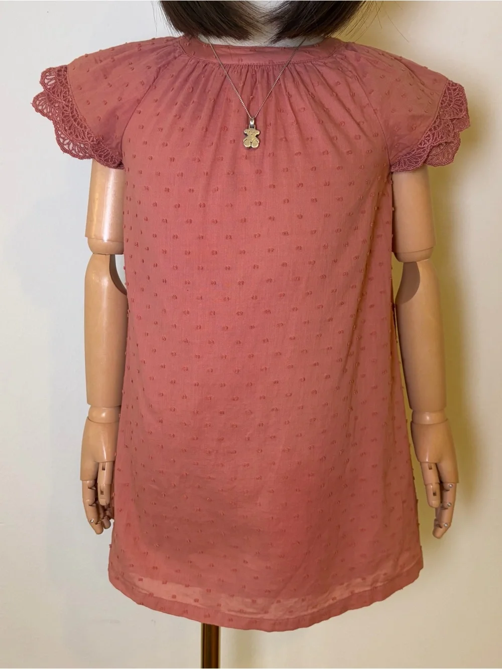 Old Navy Girls 4T Dusty Rose Swiss Dot Lace Flutter Sleeve Cotton Mini Dress